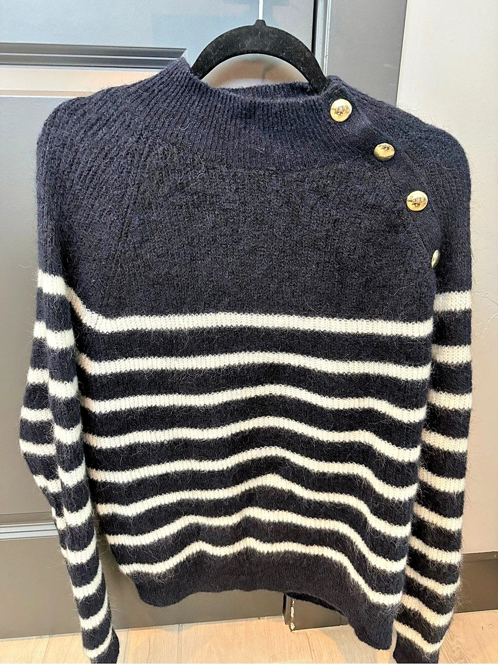 Sézane Trudy Jumper Striped Crewneck Sweater Navy & White Medium